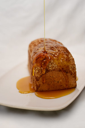 bread and honey on white background. Food wallpapers.