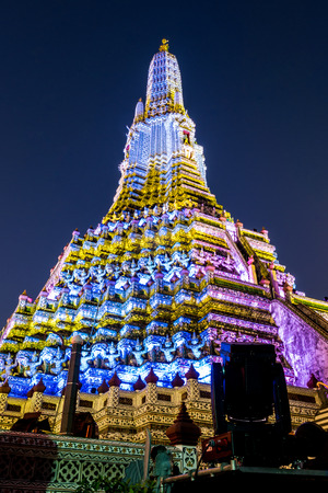 Wat Arun night scene on white and ywllow lightの写真素材