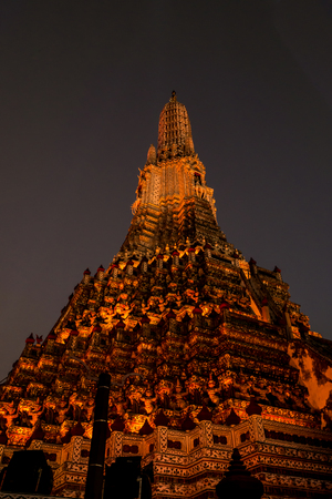 Wat Arun night scene on orange lightの写真素材