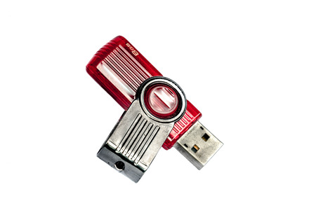 Red flash drive on isolated backgroundの写真素材