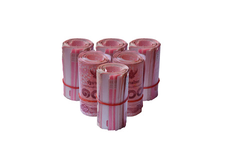 Pattern of roll Thailand bank note on isolated backgroundの写真素材