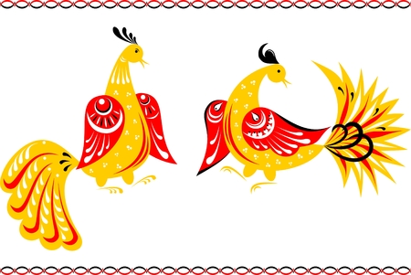 Fairy-birds in the Gorodets painting styleのイラスト素材
