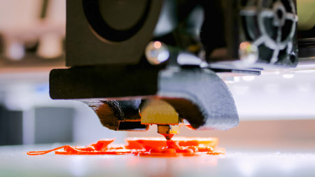 Three dimensional printing machine printing 3D plastic model at modern technology exhibition. 4.0...