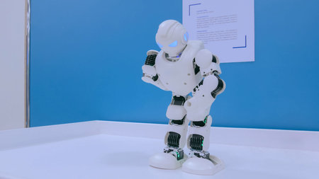 NIZHNIY NOVGOROD, RUSSIA - August 7, 2017: The Exhibition Park Of Robots. White humanoid robot...