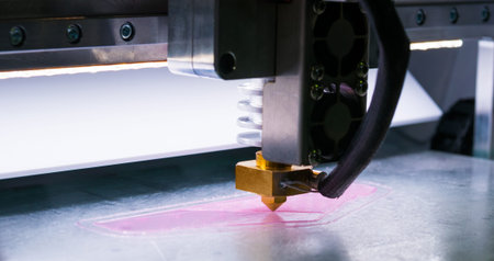 Automatic three dimensional 3D printer machine printing plastic model at modern technology...