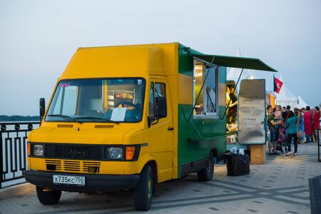 NIZHNY NOVGOROD, RUSSIA - AUGUST, 2018 Food truck on embankment at summer festivalのeditorial素材