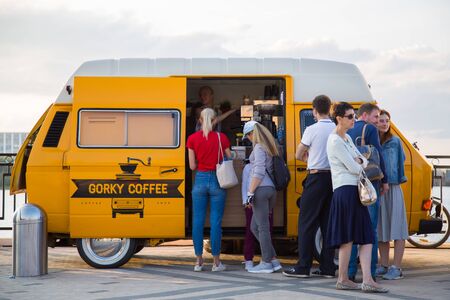 NIZHNY NOVGOROD, RUSSIA - AUGUST, 2018 Food trucks on embankment at summer festivalのeditorial素材