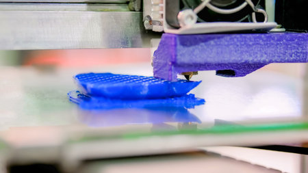 Automatic three dimensional 3D printer machine printing plastic model at modern technology...
