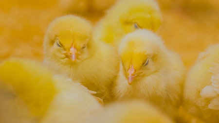 Close up shot of cute sleepy newborn chicks at contact zoo