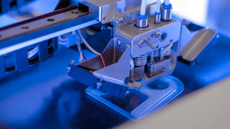 Three dimensional printing machine printing 3D plastic model at modern technology exhibition,...