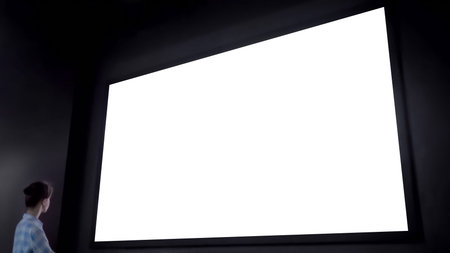 White screen, technology, futuristic, template, mock up, entertainment concept. Woman looking at...
