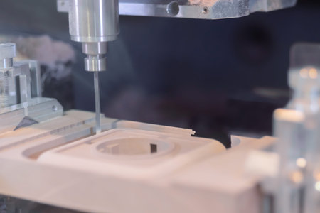 CNC engraving, woodworking, carving, industrial, manufacturing concept. Automated milling machine...