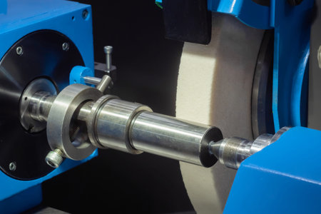 Automatic cnc surface grinding wheel machine with abrasive disc working with metal workpiece at...