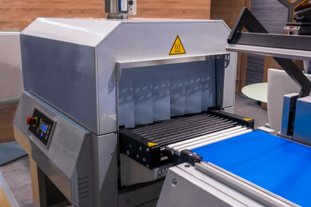 Automatic shrinking film wraping packaging machine at plastic exhibition, trade show