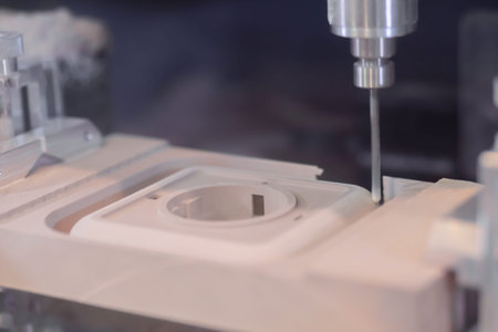 CNC engraving, woodworking, carving, industrial, manufacturing concept. Automated milling machine...