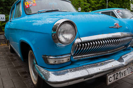 NIZHNY NOVGOROD, RUSSIA - JUNE 15, 2020: Classic Soviet Car Exhibition. Customized blue GAZ M21 Volga. Historical, retro, vintage and nostalgia conceptのeditorial素材