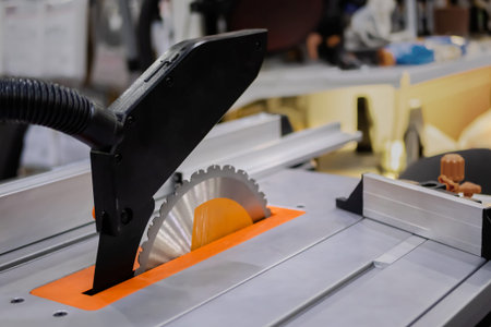 Modern industrial electric circular saw machine, carpenter equipment. Design, carpentry,...