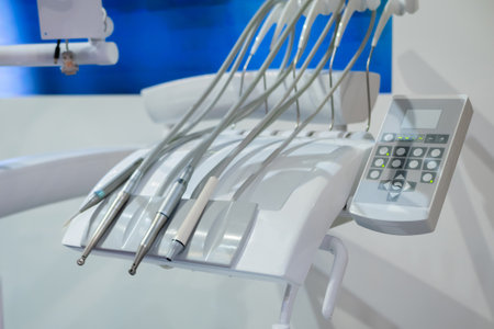 Different instruments and dentistry tools instruments in dental office, surgery. Stomatology, healthcare, medicine conceptの写真素材