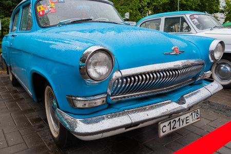 NIZHNY NOVGOROD, RUSSIA - JUNE 15, 2020: Classic Soviet Car Exhibition. Customized blue GAZ M21 Volga. Historical, retro, vintage and nostalgia conceptのeditorial素材