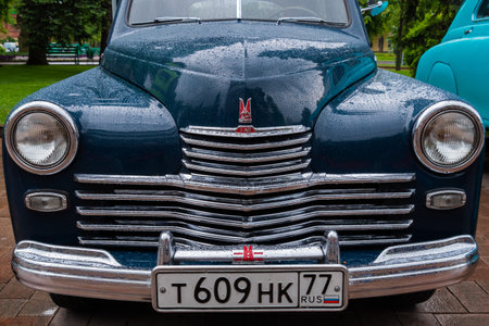 NIZHNY NOVGOROD, RUSSIA - JUNE 15, 2020: Classic Soviet Car Exhibition. Customized blue GAZ M20...