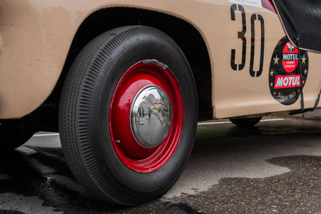 NIZHNY NOVGOROD, RUSSIA - JUNE 15, 2020: Classic Soviet Car Exhibition. Customized beige and red GAZ M20 Pobeda-Sport. Historical, retro, vintage and nostalgia conceptのeditorial素材