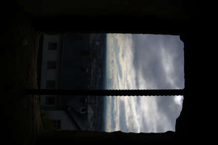 looking through windowの写真素材