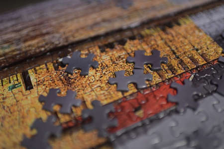 puzzle pieces on the tableの写真素材