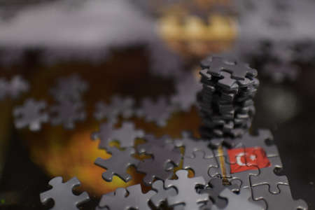 puzzle pieces on the tableの写真素材