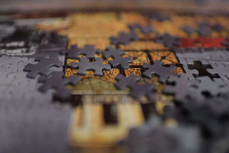 puzzle pieces on the tableの写真素材