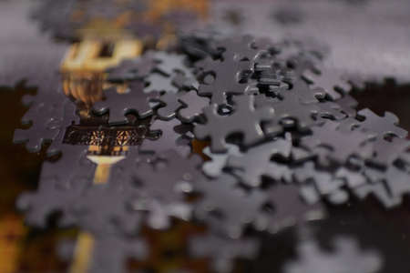 puzzle pieces on the tableの写真素材