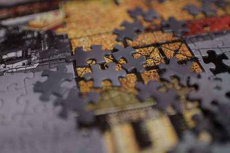 puzzle pieces on the tableの写真素材