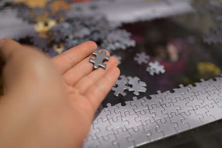 puzzle pieces on the tableの写真素材