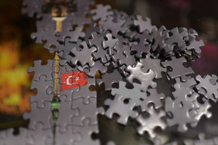 puzzle pieces on the tableの写真素材