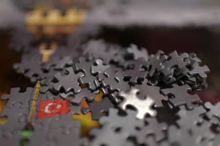 puzzle pieces on the tableの写真素材