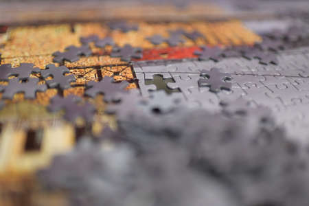 puzzle pieces on the tableの写真素材