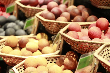 Colorful fruits and vegetables in the market, closeup of photoの写真素材