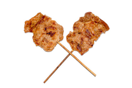 Grilled pork with bamboo stick with soft drop shadow , Thai Traditional Foodの写真素材