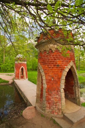 Bridge with two medieval towers at the edgesの写真素材