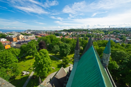 Different view of the city of Trondheim cathedral from aboveの写真素材