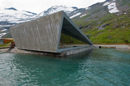Architecture and natural beauty of the mountains of Norwayの写真素材