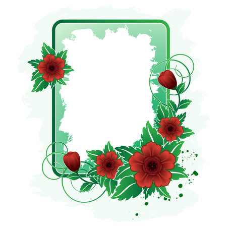 Rectangular frame with red flowerのイラスト素材