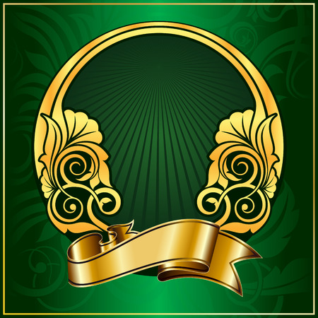 Gold vintage circle frame with ribbonのイラスト素材