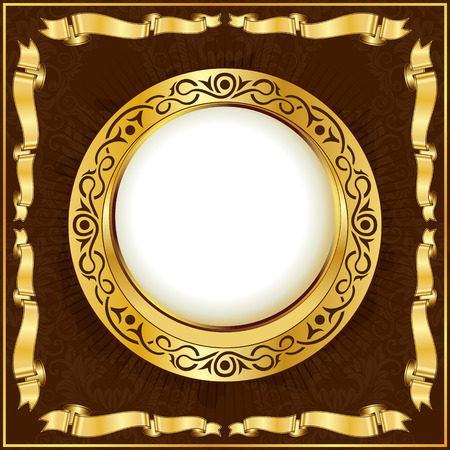 Gold vintage circle frame with ribbon のイラスト素材