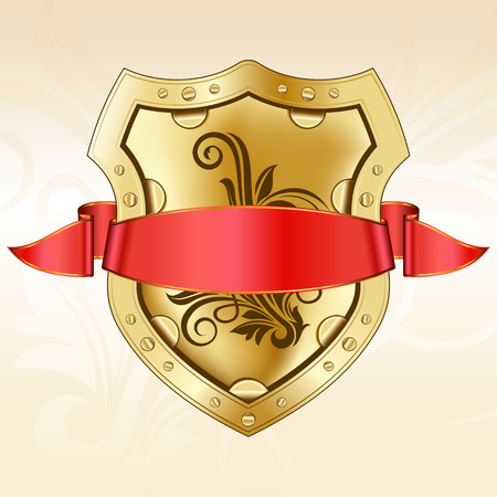 Gold shield with red ribbon のイラスト素材