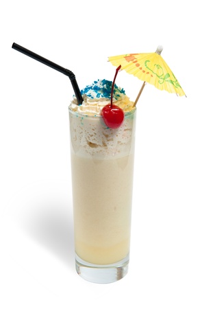milkshake in a glass isolated on white backgroundの写真素材