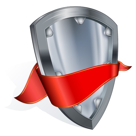 steel shield with red ribbon のイラスト素材
