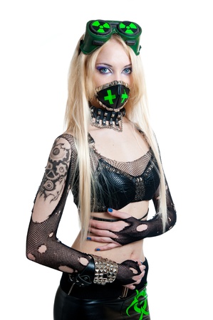 beautiful cybergoth blonde girl isolated on white backgroundの写真素材