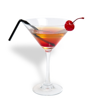 cocktail of brandy and juice isolated on white backgroundの写真素材