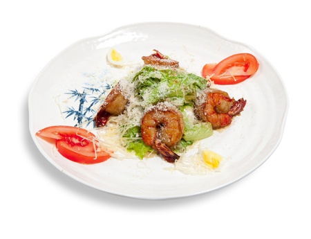 Greek salad on plate isolated on white backgroundの写真素材