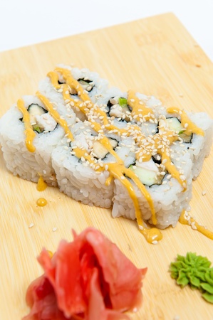 rolls with chicken isolated on white backgroundの写真素材